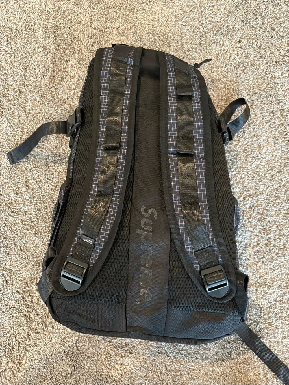 Supreme Black Grid Ripstop Backpack with Vertical Logo